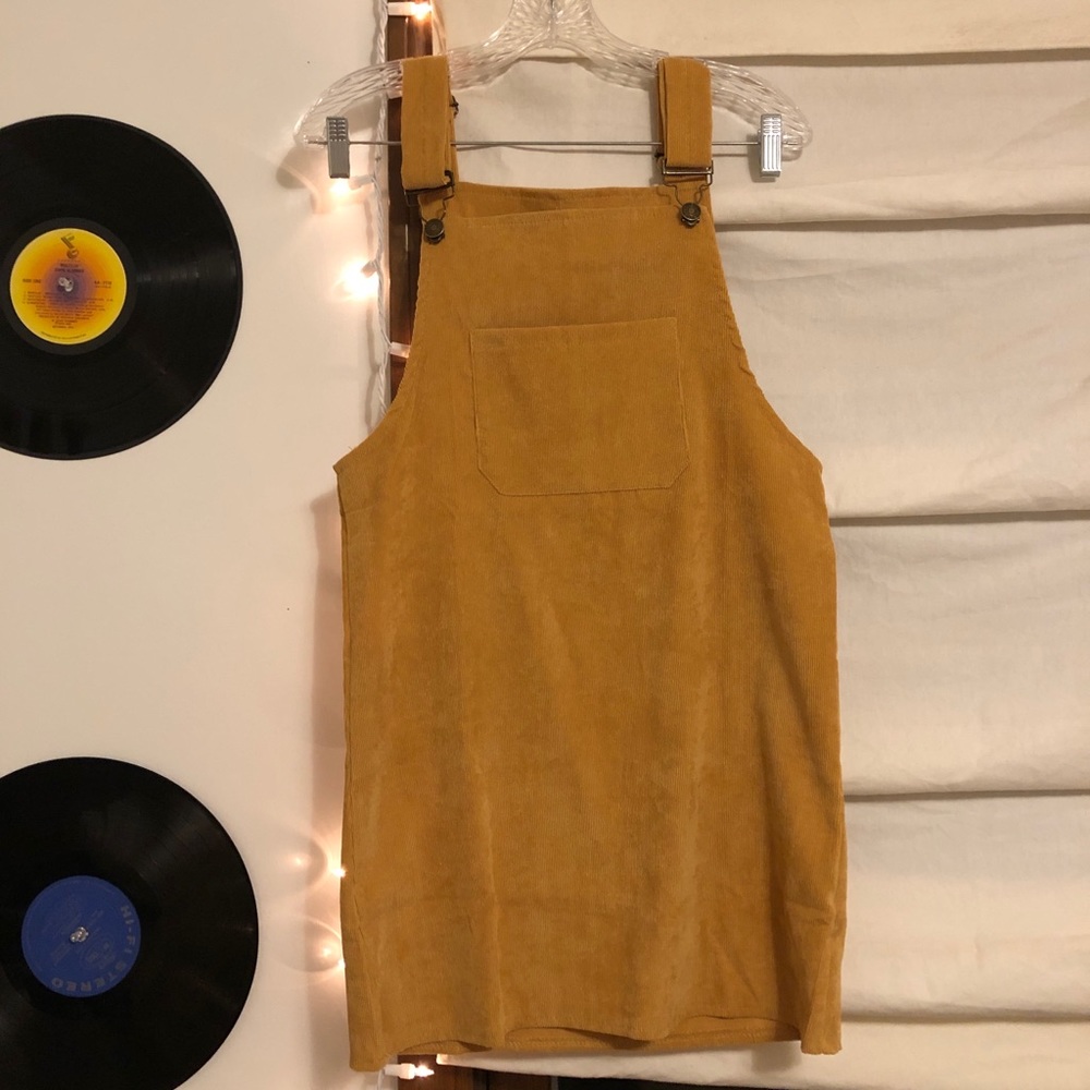 mustard overall dress